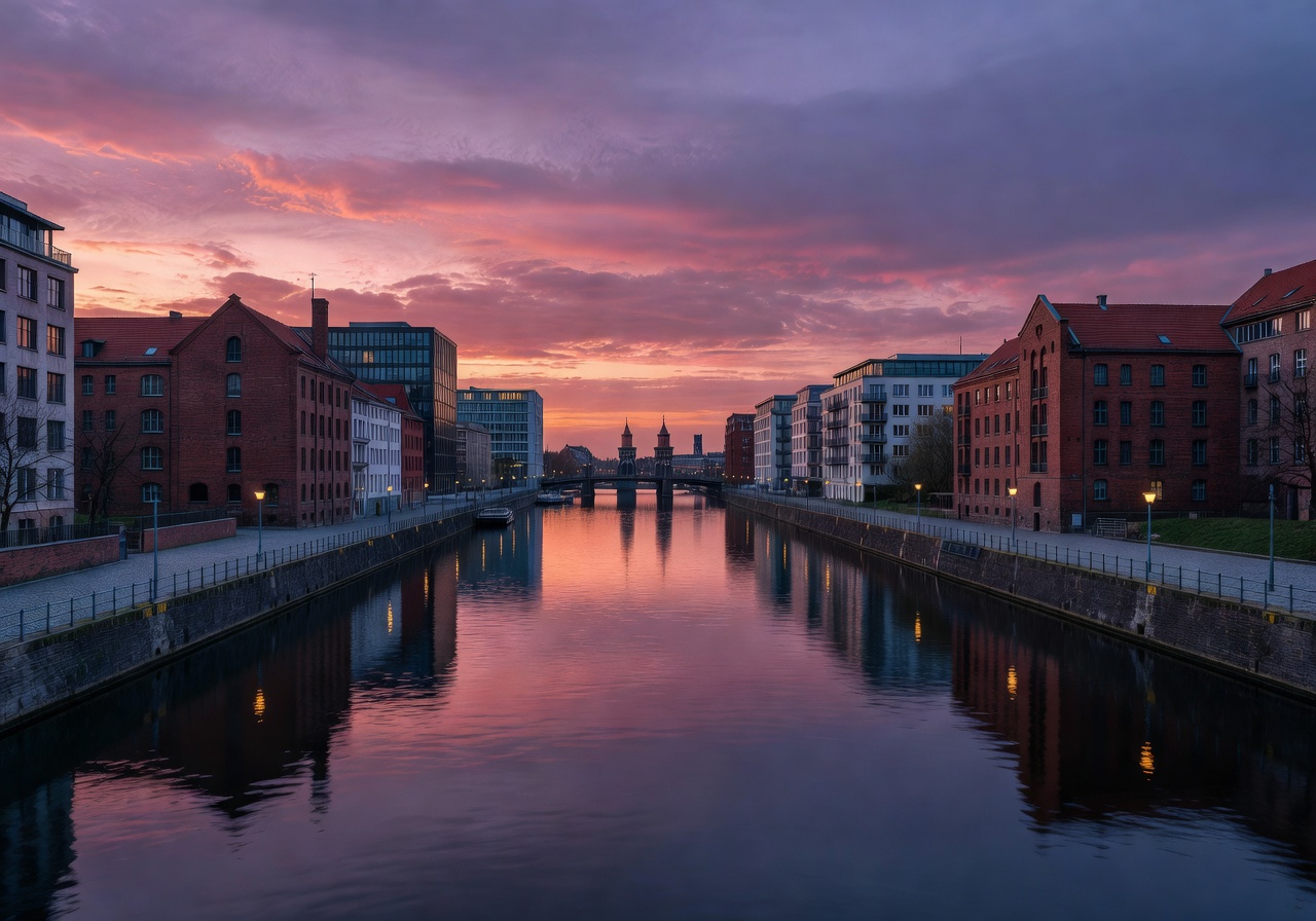 Berlin Spree river cityscape at dusk