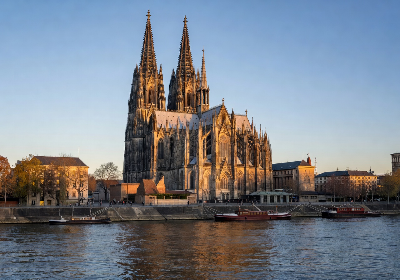Cologne cathedral viewed from the majestic Rhine River