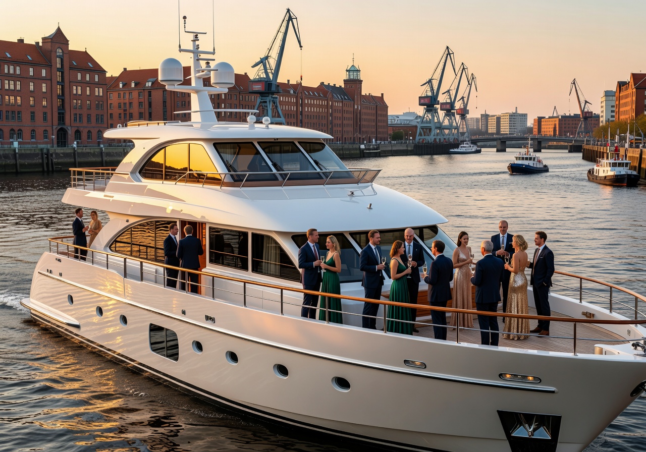 MS Koi luxury event yacht in Hamburg Harbor
